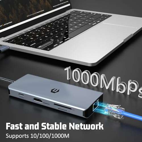Tymyp USB C Hub, 8 in 1 USB C Adapter, Dual Display 4K HDMI, USB C Docking Hub for Mac Pro/Air(Ethernet, USB 2.0, 5 Gbps USB 3.0, 100W PD, SD/TF Reader) for Dell, Surface, HP, Lenovo 3