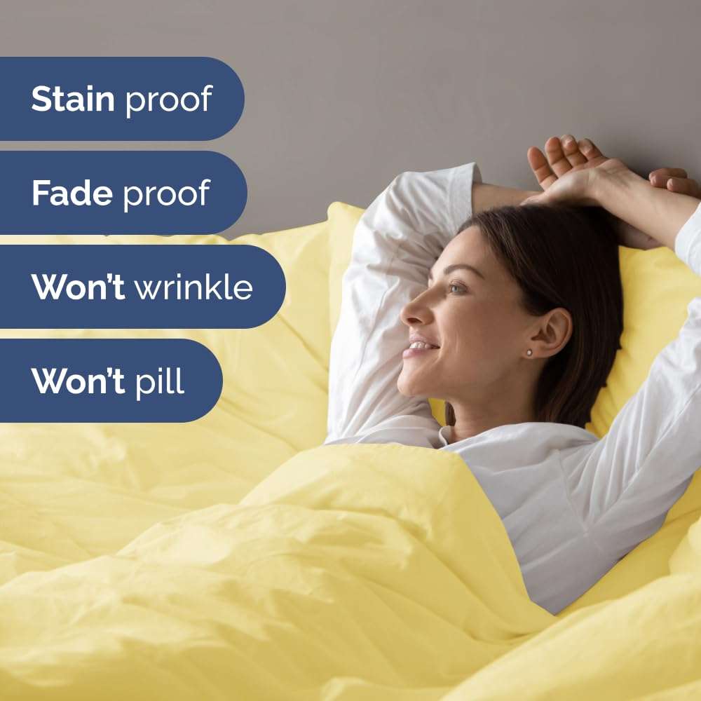 Twin XL Size Flat Bed Sheet + Duvet Cover Bundle - Hotel Luxury Single Flat Bottom Sheet Only - Fits Mattresses with Deep Pockets between 8 to 16 inches - Soft, Breathable and Wrinkle Free - Yellow 6