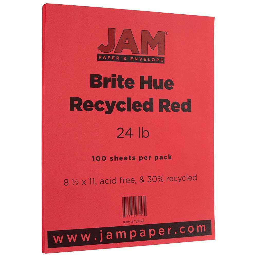 JAM PAPER Colored 24lb Paper - 90 gsm - 8.5 x 11 - Red Recycled - 50 Sheets/Pack 2
