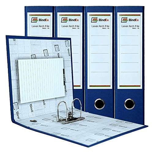 BindEx Office Lever Arch Clip Binder Box File Folder Index Cover Best for A4 Size Documents (Blue) - Style Pack of 4 1