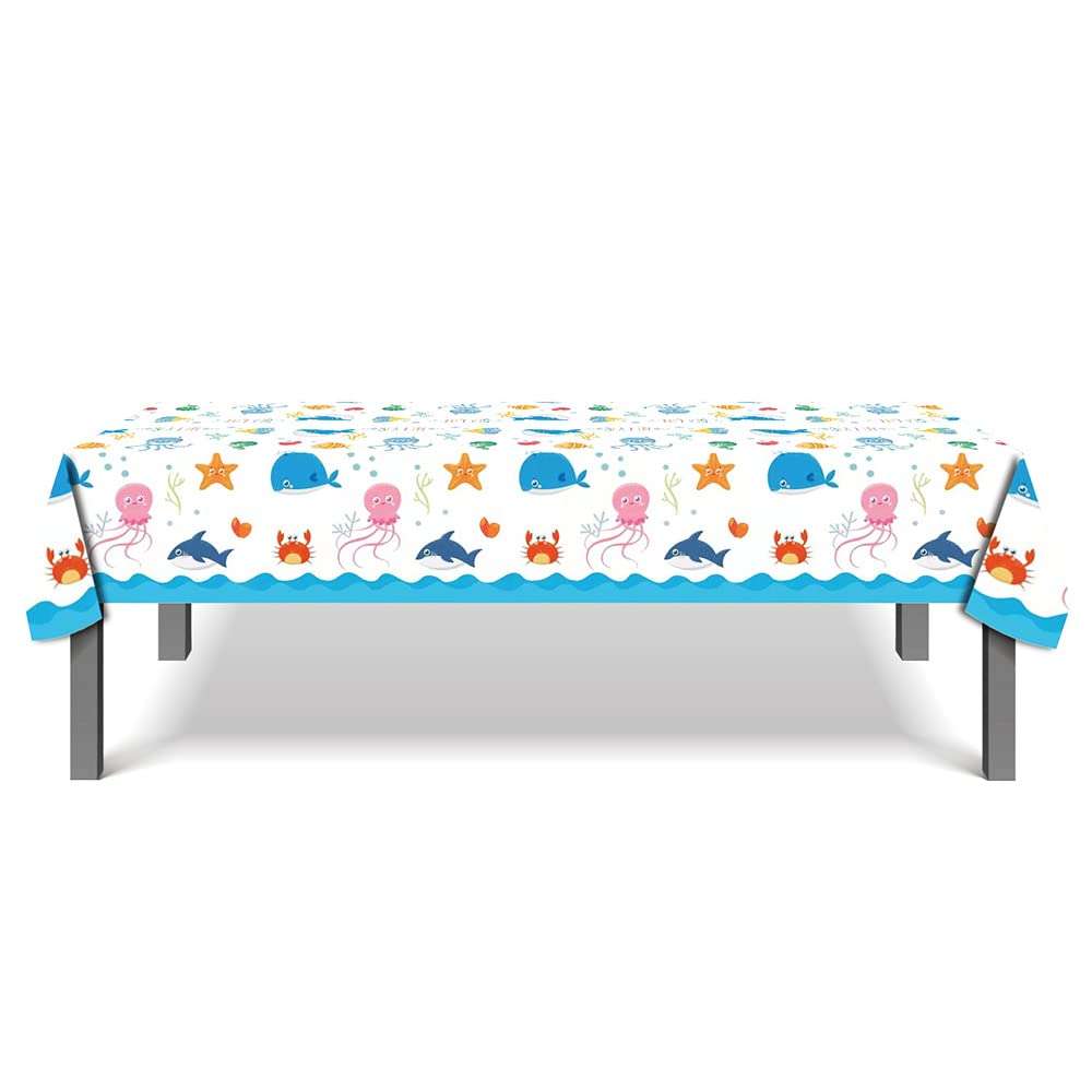 47 Piece Sea Life Marine Animals Theme Party Supplies, Kids Birthday Party Decoration Tableware Pack, Including Banner, Plate, Cup, Straw, Table cover, Serves 12 Guests 6