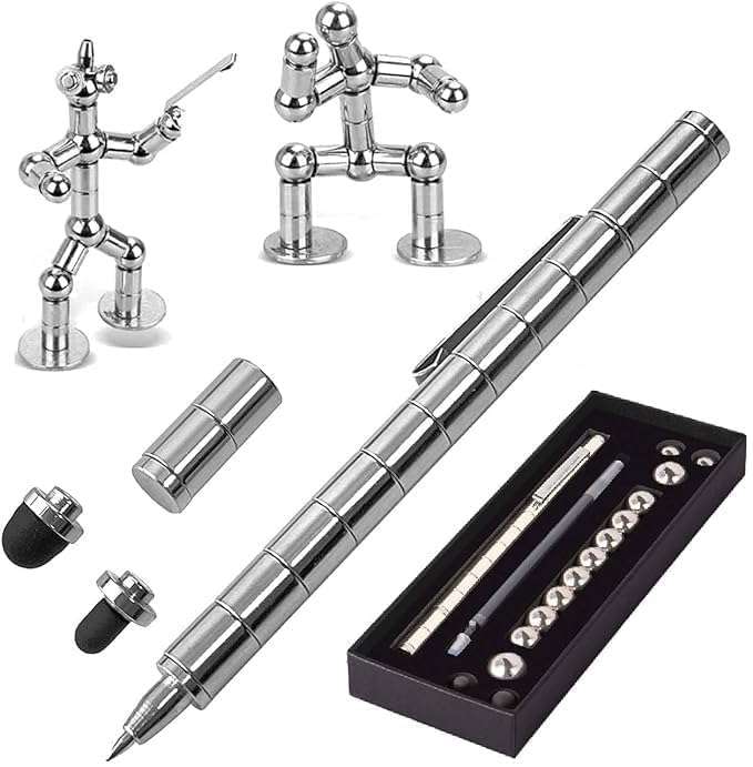 Yorten Fidget Toys Pen, Decompression Magnet Metal Pen, Fidget Pen with 12 Magnetic Rings, Multifunctional Deformable Magnet Writing Pen, Intellectual Learning and Stress Reduction Gifts for Family 1