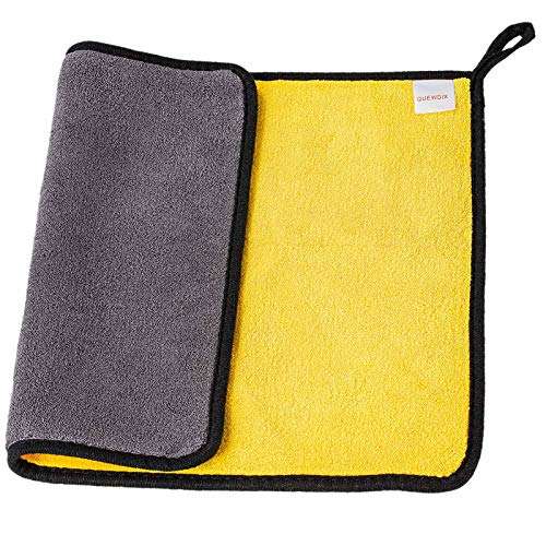 Quewdix Hanging Quick Dry Hand Towel Set with Loop- up to 800GSM and Super Absorbent Wipe Cloth Rag for Kitchen Bathroom Car (Pack of 2) (Yellow, 11.8 x 15.7 inches) 2