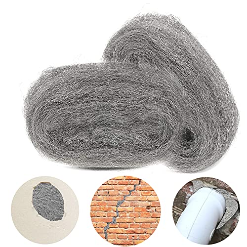 2 Pack Steel Wire Wool Fill Fabric DIY Kit, Coarse Steel Wool Gap Blocker for Stuff Holes/Wall Cracks/Siding/Pipeline/Vents in Garden, House, Garage