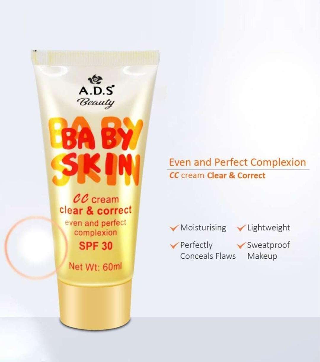 A.D.S Beauty Baby Skin CC Cream, SPF 30, Clear and Correct, Even Complexion, 60ml 3