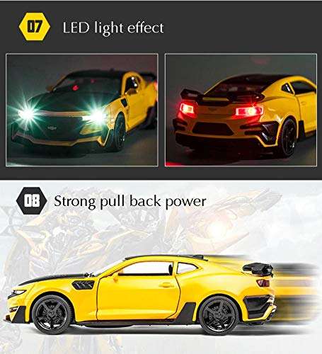 MTG Metro Toys & Gift Chevrolet CAMARO1:32 Diecast Scale Model Alloy Metal Pull Back Toy car for Kids with Openable Doors & Light, Music Toy Vehicle for Kids - Colors as Per Stock 6