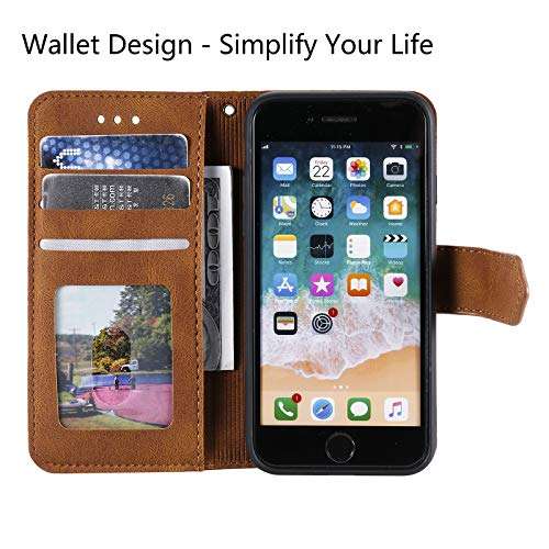 EYZUTAK Splicing PU Leather Case for iPhone SE(5G) 2022 iPhone 7 iPhone 8 iPhone SE 2020, Retro Vintage Durable Flip Folio Wallet Cover with Magnetic Closure Kickstand Card Slots - Brown 3
