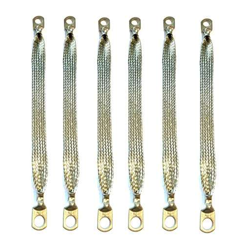 Automotive Engine Grounding Strap Flexible Bare Copper Braids 6PCS (12Inch Length and 0.5Inch Width)