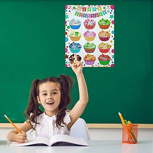 Happy Birthday Chart for Classroom Birthday Poster Decoration DIY Name Cupcakes Classroom Poster Chart Birthday Bulletin Board Chart Class Birthday Decoration Colorful for Students School Party Kids 5