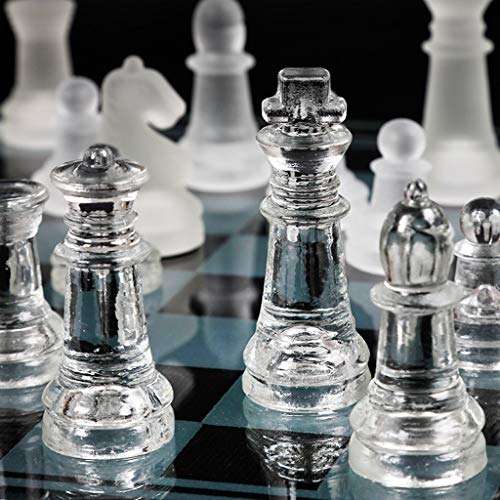 Shengsheng Crystal Glass Chess Portable Travel Chess Frosted Clear Chess Pieces Luxury Classic Interactive Game Educational Toy Gift (Size : Small) 4