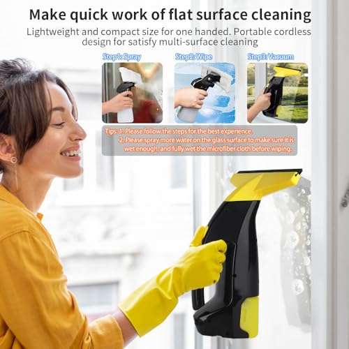 Window Vacuum, Rechargeable Window Vac, Power Window Vacuum Cleaner Set, Window Squeegee Vacuum, Electric Vacuum Cleaning Tool for Windows, Tiles, Mirrors, 200ml Water Tank 2