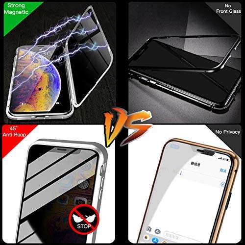Privacy Magnetic Case for iPhone 11 Pro Max, Anti Peeping Clear Double Side Tempered Glass [Magnet Absorption Metal Bumper Frame] Thin 360 Full Protective Phone Case for iPhone 11 Pro Max 6.5'' Silver 4