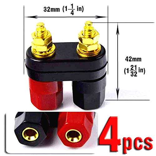CESS Dual Binding Post, 4mm Banana Socket, 2 Way Gold-Plated Speaker Binding Posts, Power Amplifier Connector, 4 Pack 4