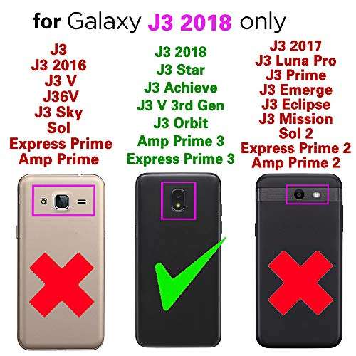Compatible with Samsung Galaxy J3 Orbit J 3 Star 2018 3J Achieve Wallet Case Tempered Glass Screen Protector Flip Credit Card Holder Stand Cell Phone Cover for J3V V 3rd Gen SM J337A J337V J337 Purple 2