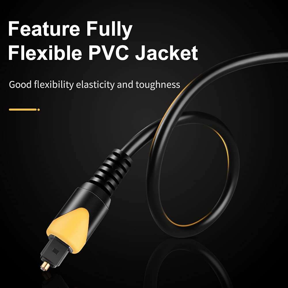 ZEXMTE 6FT Optical Audio Cable, Fiber Optic Cable, 24K Gold-Plated Ultra-Durability Audio Cable, Slim Optical Cable Digital Audio Cable for Home Theater, Sound Bar, TV, PS4, Xbox 4
