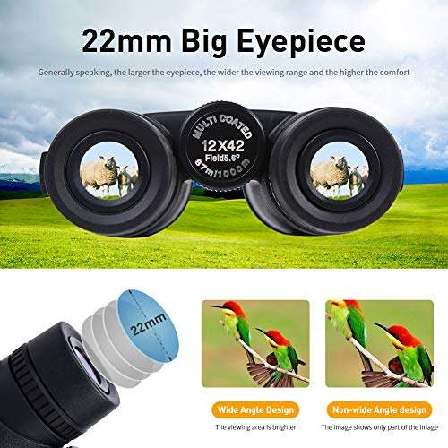 12x42 Binoculars for Adults, BAK4 Prism FMC Lens Large Eyepieces, HD Professional Binoculars for Bird Watching, Hunting, Hiking, Travel Sightseeing, Concerts, Sports with Smart Phone Adapter 3