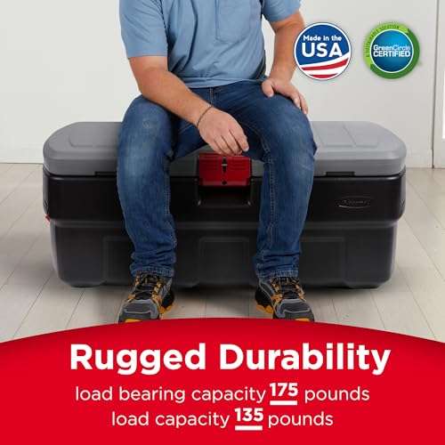 Rubbermaid 48 Gallon Black Action Packer Lockable Latch Indoor and Outdoor Storage Box Container for Home, Garage, Backyard, Single 4