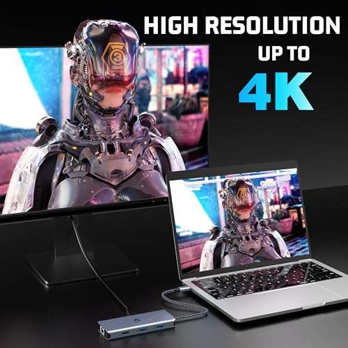 Tymyp USB C Hub, 8 in 1 USB C Adapter, Dual Display 4K HDMI, USB C Docking Hub for Mac Pro/Air(Ethernet, USB 2.0, 5 Gbps USB 3.0, 100W PD, SD/TF Reader) for Dell, Surface, HP, Lenovo 6