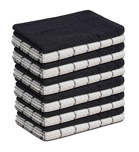 ZOYER Kitchen Towels (12 Pack) 15 x 25 Inch Cotton Terry Dish Towels, Tea Towels & Bar Towels 6 Pieces Black & 6 Pieces White Squares Design Dishcloth 1