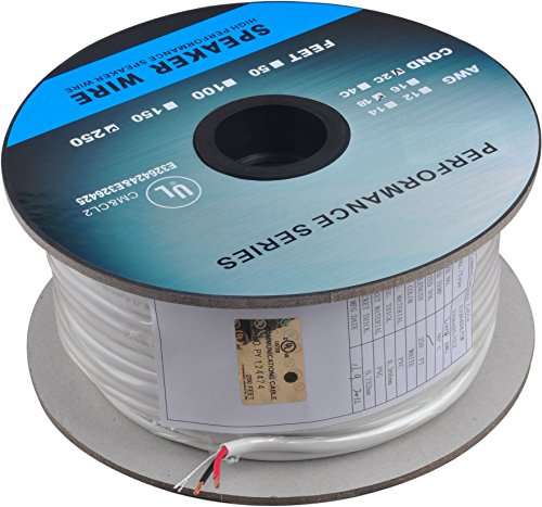 250ft (76m) Pro Series 18 Gauge 2-Conductor Speaker Wire (250 Feet / 76 Meter) White 99.9% Oxygen Free Copper ETL Listed & CL2 Rated with White PVC Jacket (for in-Wall Installation) (CNE780012) 3