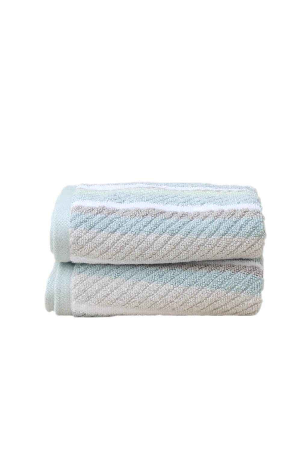 AVI Living Textured Stripe Hand Towel| Pack of 2|Men's Women's & Kids, Spa, Gym, for Gift| 550 GSM| Color: Beige & Green 1