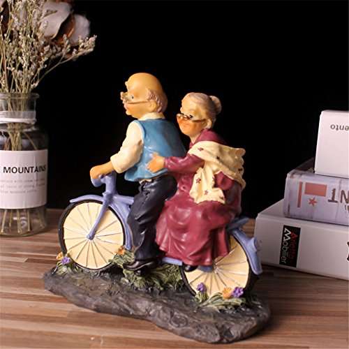 Nanxin Love Grandparents Parents Anniversary Wedding Gift Resin Loving Elderly Couple Figurines Decoration Old Age Life Home Decor for Bedroom Living Room with Gift Card (Bicycle) 4