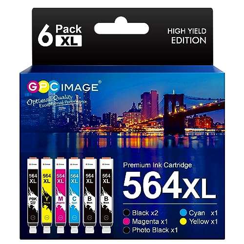 GPC Image Compatible 564XL Ink Cartridge HP Printers Replacement for HP 564XL 564 XL Ink Cartridge Combo Pack Compatible with Photosmart 7510 7515 7520 7525 C309a Printer (6 Pack with Photo Black) 1