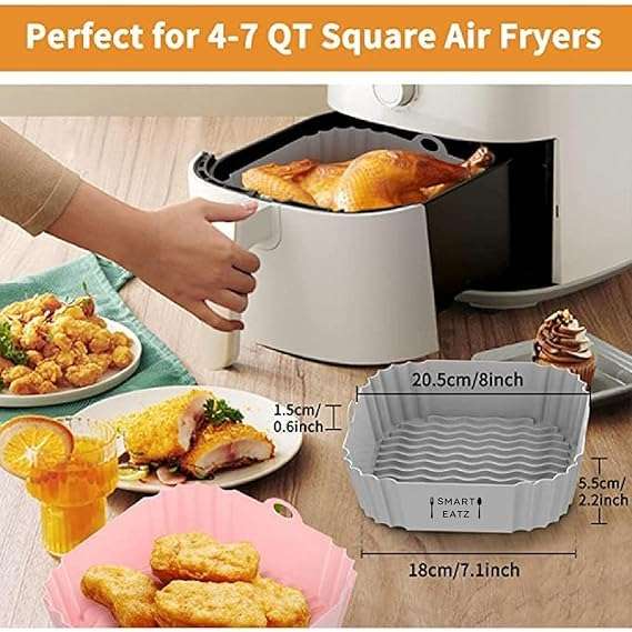 ZOVISU Air Fryer Silicone Pot Liner - (2 Pack) Square Air Fryer Basket Liners - 8.5 Inch Reusable, Use for Oven and Microwave 5