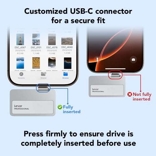 Lexar 2TB Professional Go Portable SSD w/Hub, Supports Apple 4K 60fps ProRes, Up to 1050MB/s, USB 3.2 Gen 2, Rugged, IP65, Ultracompact, Compatible w/iPhone 15/16, External SSD (LSL400S002T-RNSNU) 3
