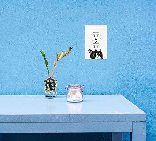 WIRESTER Duplex Outlet Cover Wall Plate/Switch Plate - Black White Tuxedo Cat 6