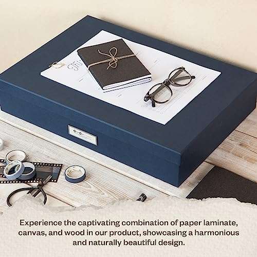 Bigso Sverker Fiberboard Legal and Art Storage Box | Scrapbook Storage Box for Loose Papers and More | Durable Document Boxes with Lid and Metal Label Holder | 17.1’’ x 12.2’’ x 3.3’’ | Blue 5
