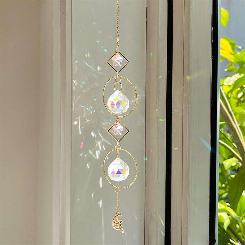 HASTHIP® 4Pcs Crystal Sun Catcher Hanging Charms for Home Decor, Glittering Reflective Colorful Sun Light Catcher Hanging Ornaments for Window, Room, Balcon 6