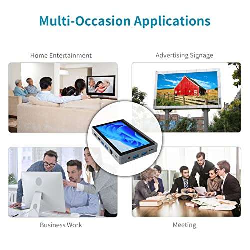 Mini PC Windows 11, Intel Celeron N4000 Mini Computer with 5.5in IPS Touchscreen, 4GB DDR4 RAM 64GB EMMC, 2.4G/5.0G WiFi, BT5.0, 4K HDMI Double Display, Gigabit Ethernet 6