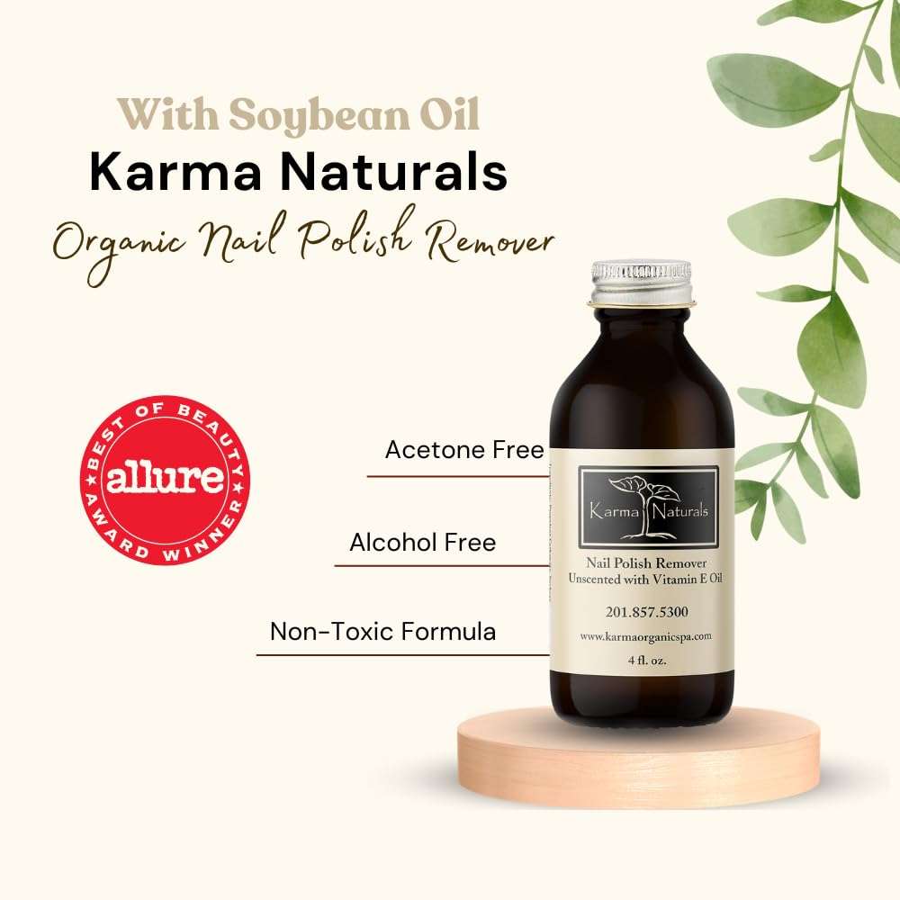 Karma Organic Nail Polish Remover Unscented- Non Toxic, Vegan, Cruelty Free, Acetone Free – Nails Strengthener for Fingernails – 4 fl. Oz 3