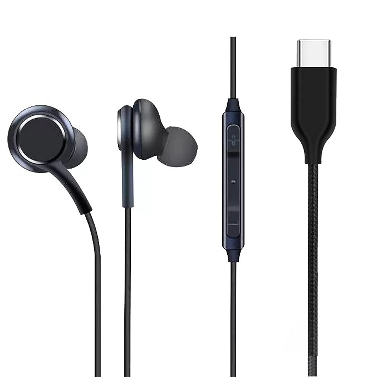 Earphones Headphones for Oppo K10 Pro Earphone Original Like Wired Stereo Deep Bass Head Hands-free Headset Earbud With Built in-line Mic, With Premium Quality Good Sound Call Answer/End Button, Music 3.5mm Aux Audio Jack (TYPE C ACK, Black) 1