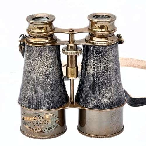 Handmade Antique Victorian Marine Brass Leather Cover Belt Binocular Sailor Instrument for Adults Marine Binoculars for Bird Watching Hunting Viewing 3