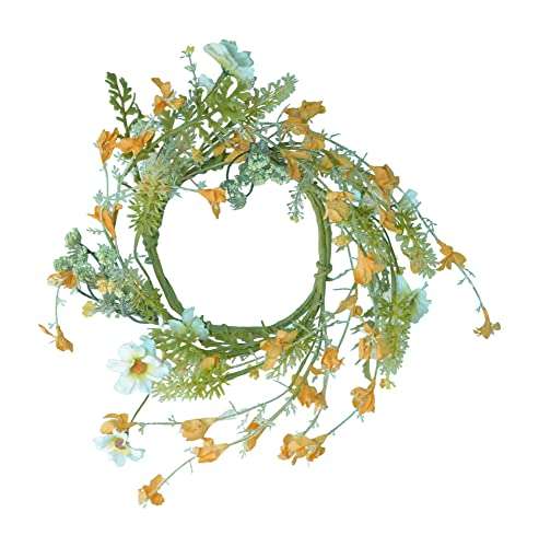 10 Inch Spring Daisy and Buttercup Candle Ring, Artificial Dried Floral Look Yellow and White Blossoms 2