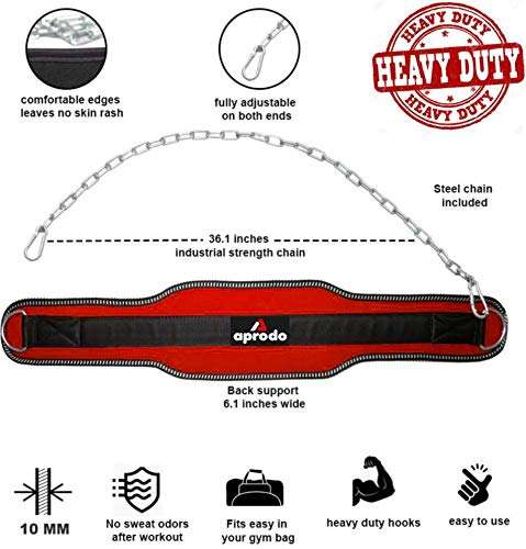 Aprodo Sports DIP Belt with Steel Chain 36 INCHES Weighted Chain for DIPS Pull UPS Weight Lifting Crossfit ONE Size FITS All (RED) 5