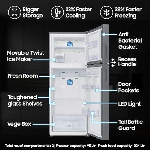 Samsung 419 L, 2 Star, Convertible 5-in-1, Digital Inverter, Frost Free Double Door, Bespoke AI WiFi Enabled Refrigerator (RT45DG6A2BS8HL, Silver, Elegant Inox) 3