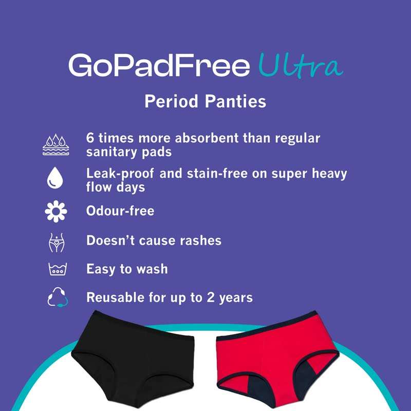Healthfab Gopadfree Ultra Reusable Leak Proof Period Panty for Super Heavy flow days, usable without sanitary pads, tampons and menstrual cup, made up of premium organic fabric, usable upto 2 years 3