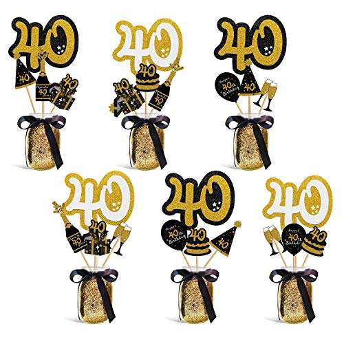 40th Birthday Party Centerpieces Black and Gold Themed Party Centerpieces Sticks Glitter Table Toppers Decorations Party Photo Booth Props Set of 24 1