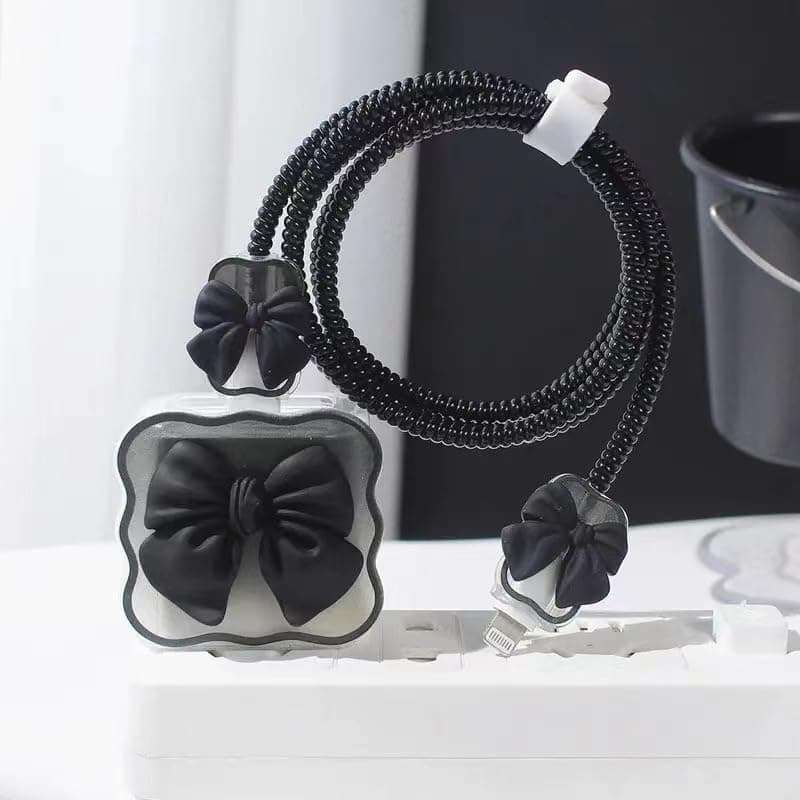 Compatible with Apple iPhone 18W/20W USB-C Charger Protective Cover Cute Bow Line Cord Charger Protector Kawaii Cable Saver for iPhone 14 15 16 Pro Max Fast Power Adapter