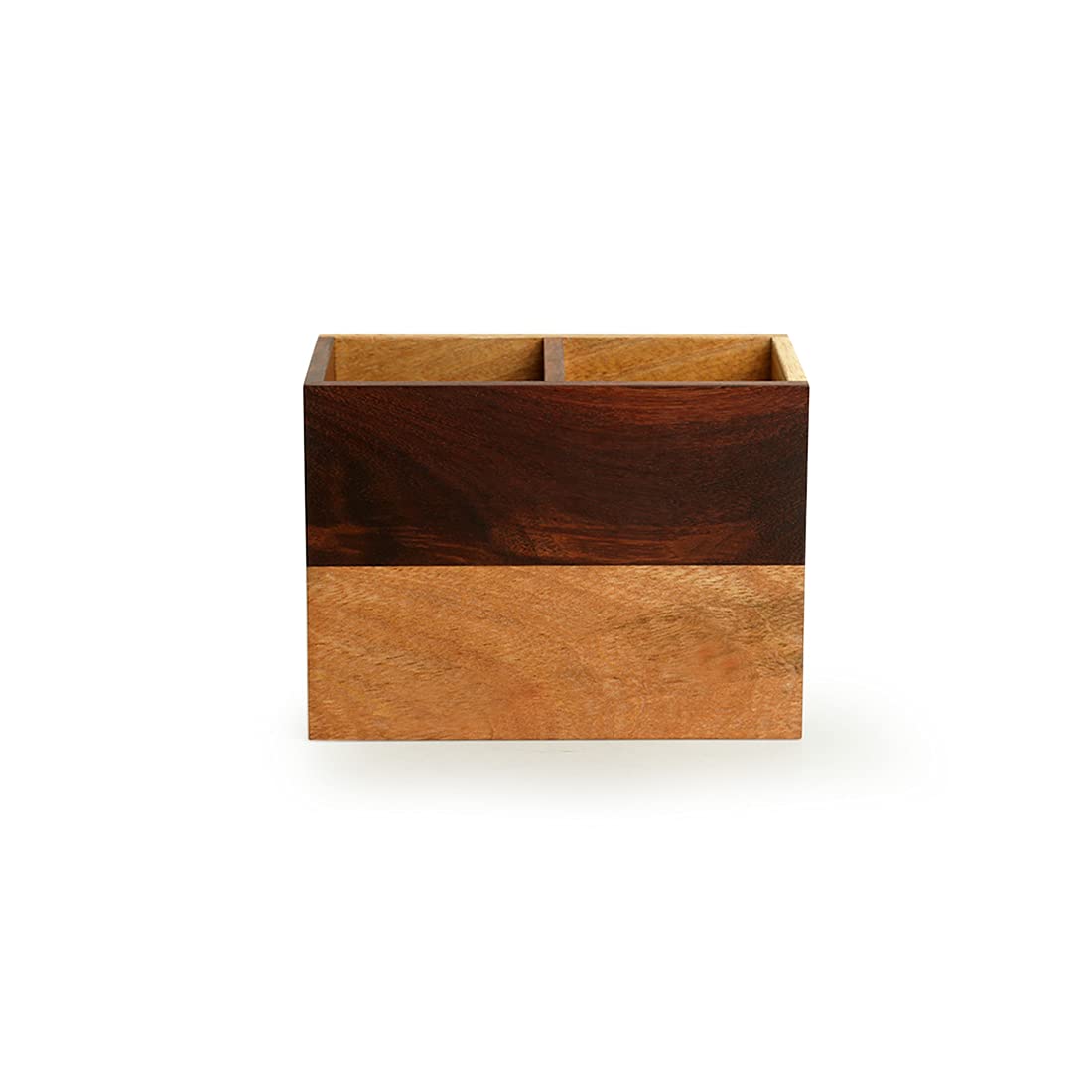 ExclusiveLane 'Chevron Chronicles' Handcrafted Table Organiser For Office Desk Organizer & Pen Stand For Study Table In Mango & Sheesham Wood 5