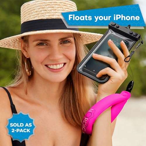 Nordic Lifting Camera Floats - Floating Wrist Strap for Underwater Camera, GoPro Accessories, Waterproof Phone Pouch, and Keychain for Boating - Pink & Red 2
