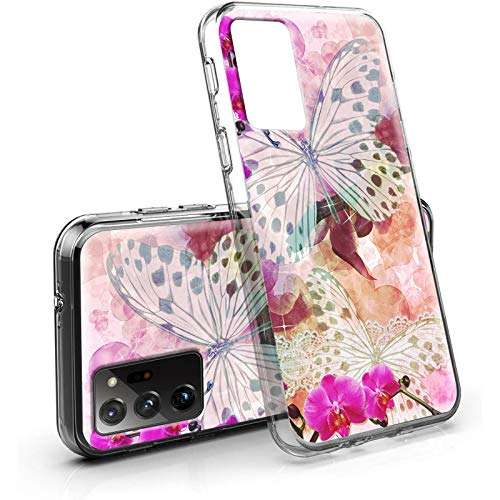 Compatible with Samsung Note 20 Case, Clear Galaxy Note 20 5G Case with Butterfly Pink Love Design Inside for Women Girls, Slim Dual Layer Shockproof Phone Cases for Samsung Galaxy Note 20 5G 6.7 1