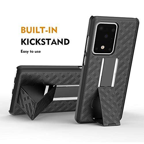 HIDAHE for Samsung Galaxy S20 Ultra Case, for Samsung S20 Ultra Belt Clip Holster Case Slim Shell Case Combo Cover with Kickstand Swivel Belt Clip Holster Protective 5G Case 6.9 inch 2020, Black 4