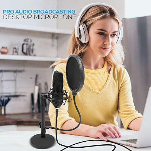 USB Microphone Podcast Recording Kit - Audio Cardioid Condenser Mic w/Desktop Stand and Pop Filter - for Gaming PS4, Streaming, Podcasting, Studio, YouTube, Works w/Windows Mac PC - Pyle PDMIKT120 6