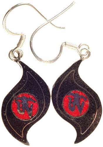 Exotic India Tibetan Om (Aum) Inlay Earrings - Sterling Silver