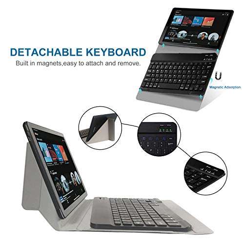 Tablets 10.1 inch Android 9.0,2 in 1Tablet with Keyboard, Tablet case & Mouse,4GB RAM 64GB ROM,Dual SIM 4G Call 8MP,8000mAh Computer Tablets, Bluetooth/Google Play/GPS Tablet PC(Black) 4