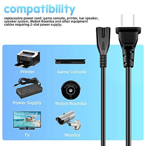 5Ft 2 Prong AC Power Cord Cable Compatible with Xbox Series X/S Xbox One S/Xbox One X Game Console, for Sony Playstation PS4 PS3 PS2 Slim/PSP/PSV Supply Plug Replacement 2